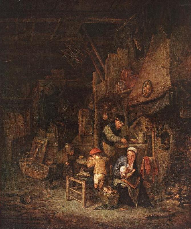OSTADE, Adriaen Jansz. van Interior with a Peasant Family sg Spain oil painting art